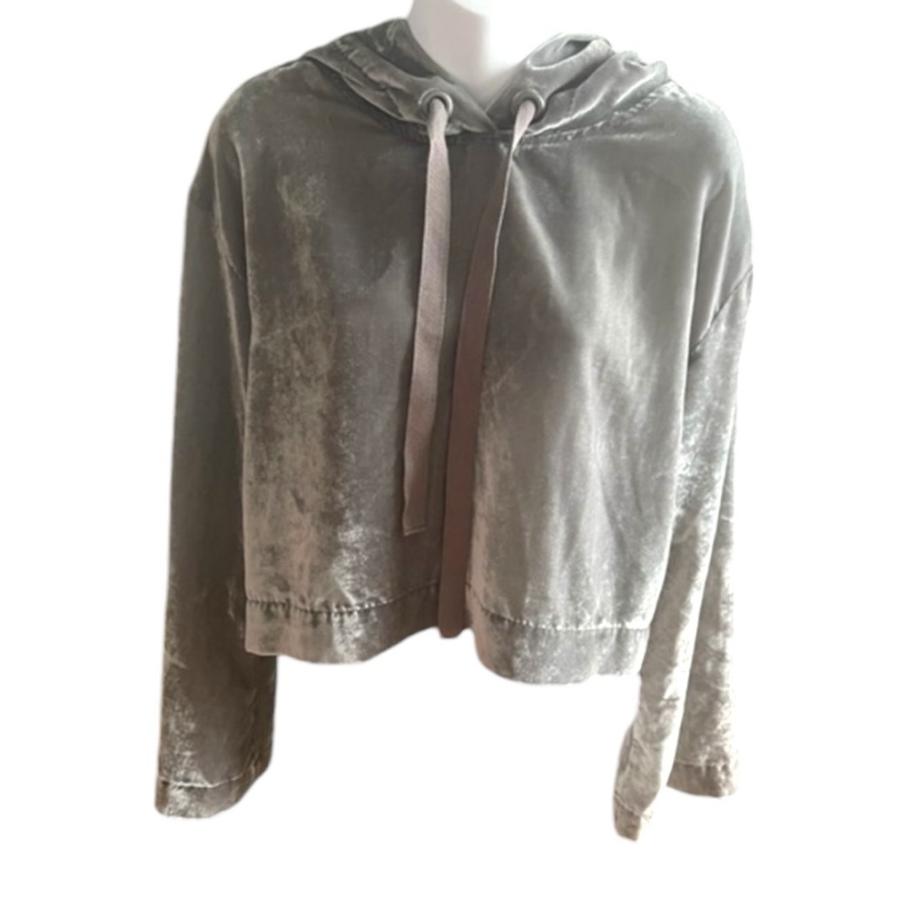 Cloth & Stone Grey‎ Velvet Cropped Hooded Sweatshirt size medium